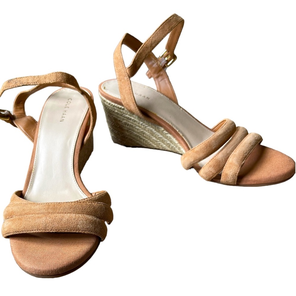 Cole Haan Jasmine Espadrille Wedge Strappy‎ Sandal Pecan Tan Suede 8.5